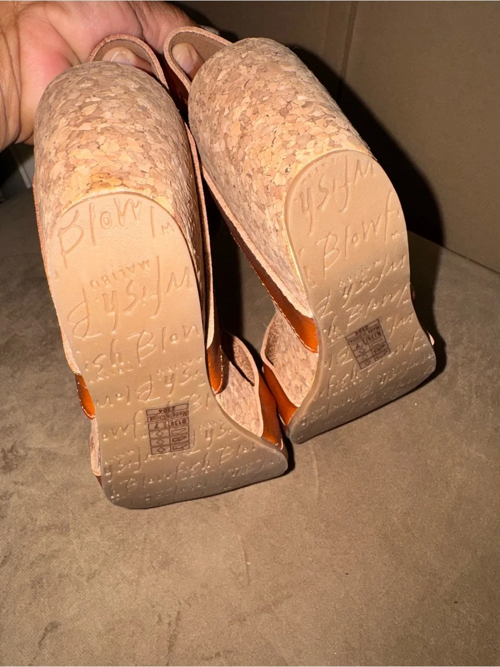 Blowfish Tan/Brown Leather Cross-Strap Wedge Sandals